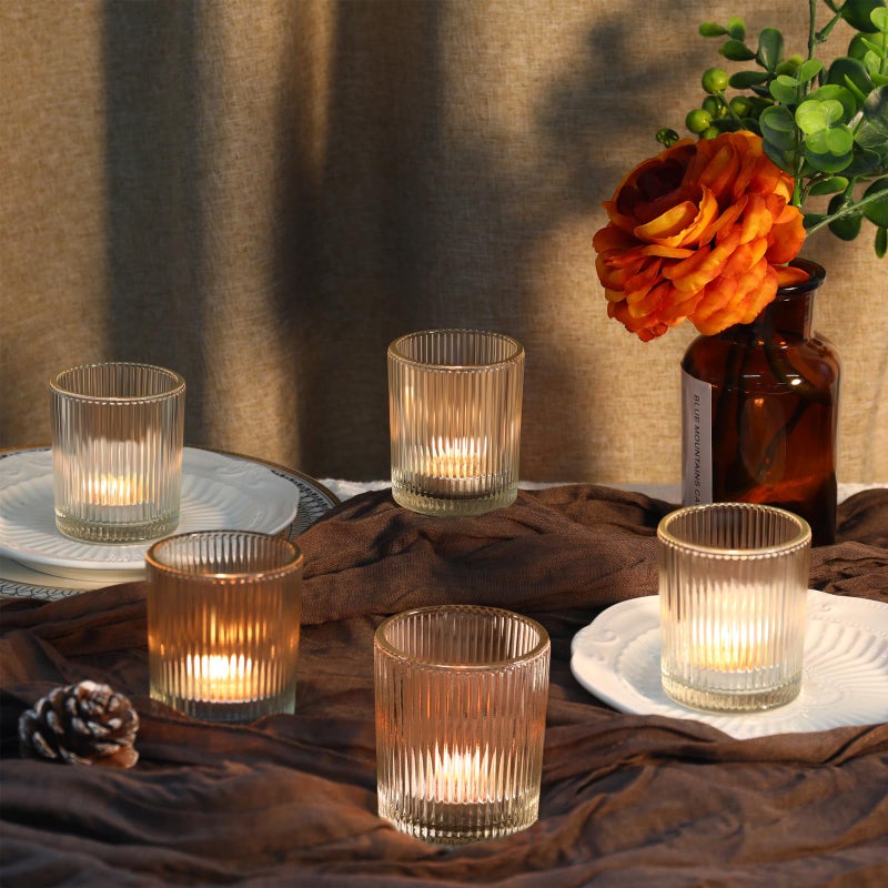 24 حزمة من حوامل الشموع النذرية لديكور الزفاف من الزجاج الشفاف DIY الشمع ملء الرومانسية Tealight شموع حامل شموع شريطية عتيقة حامل شموع لقطع الطاولة المركزية (شفاف 24) - Image 4